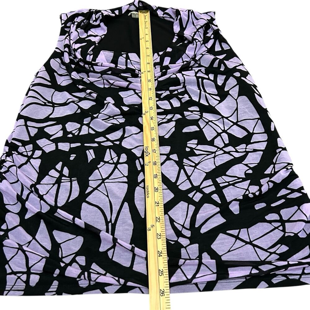 Dana Buchman Sleeveless Cowl Neck Blouse Top L Large Purple Black Abstract Ruch - Picture 6 of 8